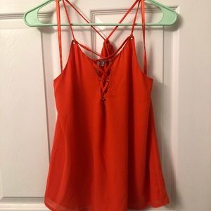 Reddish-pink Criss Cross Front Tank